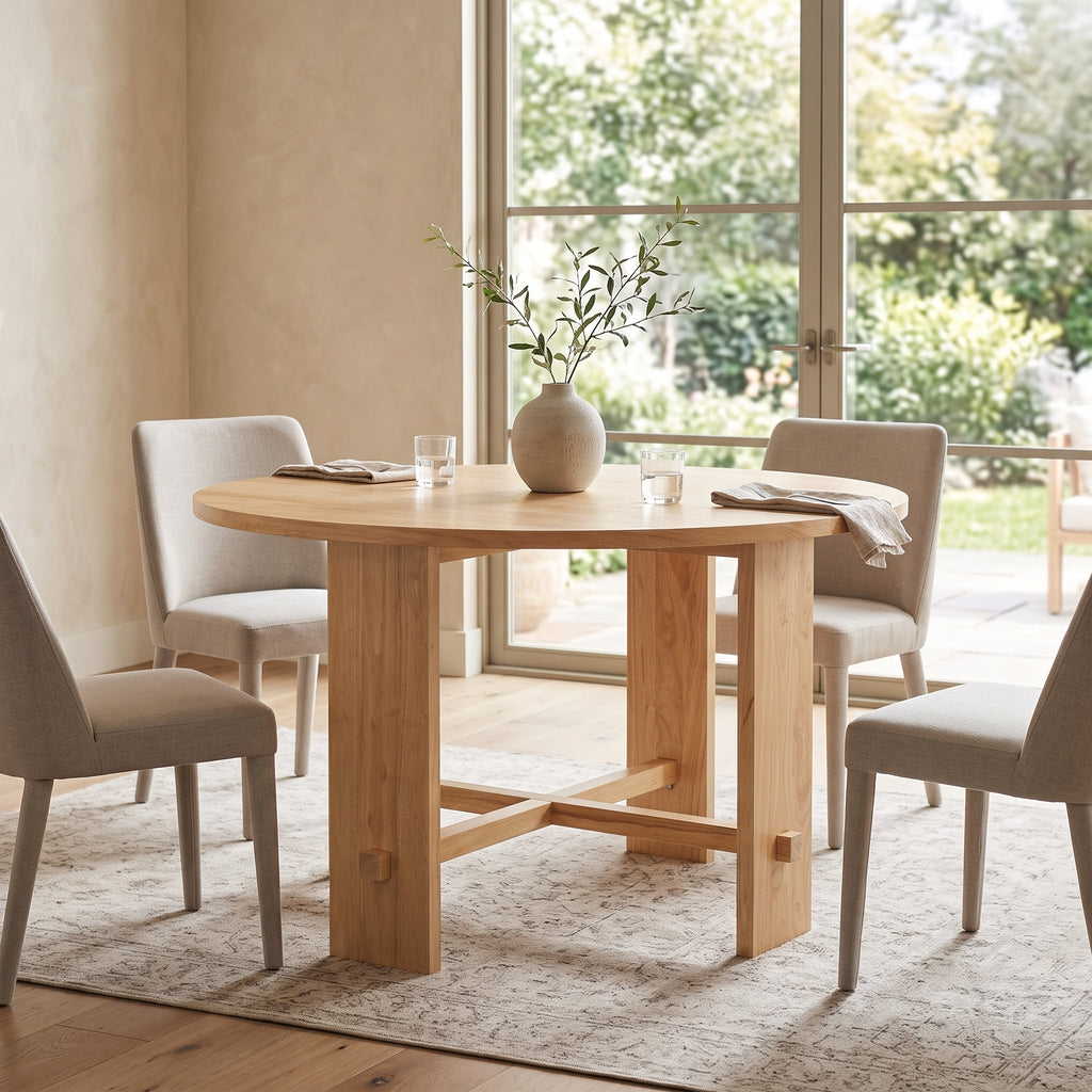 Solid Wood Dining Table with Rubber Wood Base - Natural