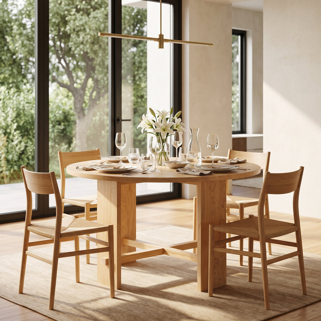 Solid Wood Dining Table with Rubber Wood Base - Natural
