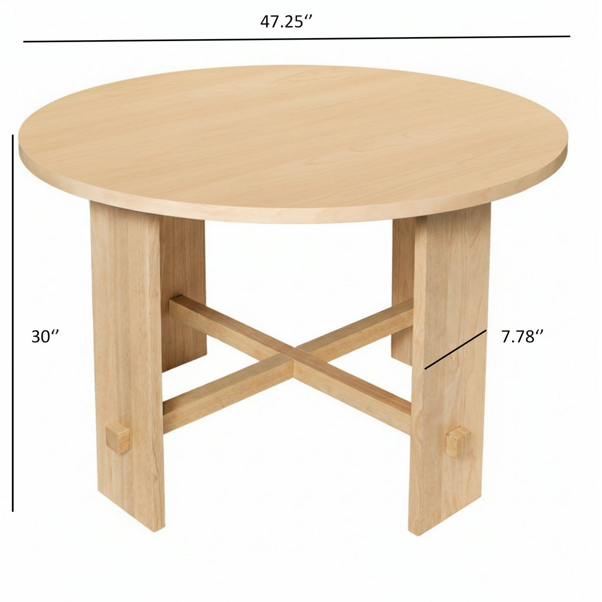 Solid Wood Dining Table with Rubber Wood Base - Natural