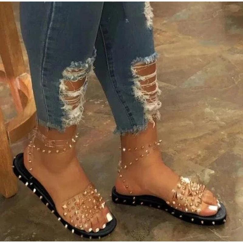Summer Woman Transparent Buckle Strap Shoes Women's Sandals Cute Flat Dressy Summer Beach Flat Sandals Casual Open Toe Buckle Ankle Strap Sandals Shoes Flat Sandals Adjustable Buckle For Women