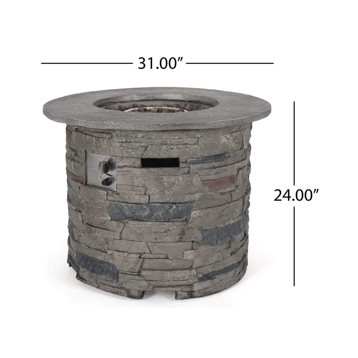 32-Inch Transitional Outdoor Concrete Round Propane Fire Pit Table, Gray (SAK48268)