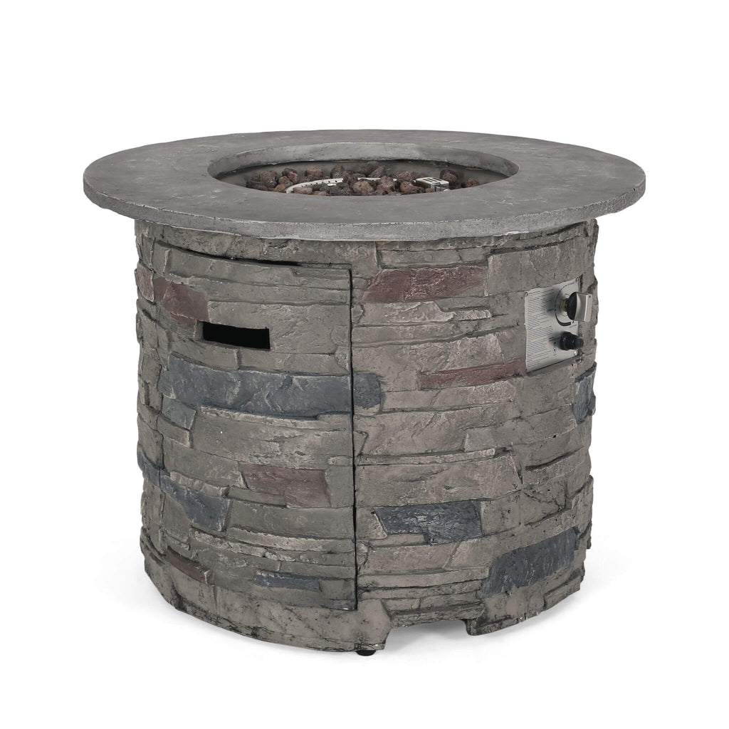 32-Inch Transitional Outdoor Concrete Round Propane Fire Pit Table, Gray (SAK48268)