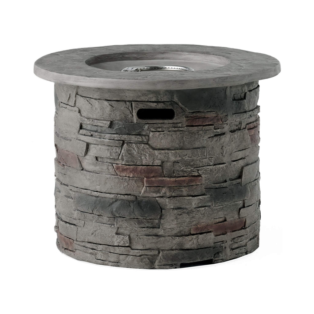 32-Inch Transitional Outdoor Concrete Round Propane Fire Pit Table, Gray (SAK48268)