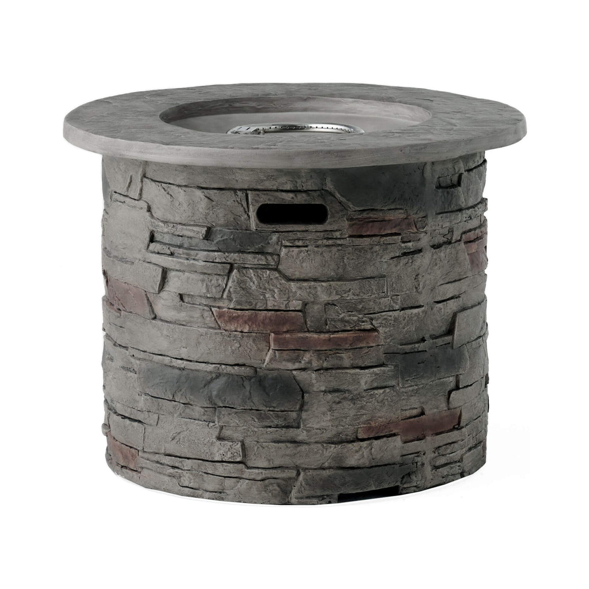 32-Inch Transitional Outdoor Concrete Round Propane Fire Pit Table, Gray (SAK48268)
