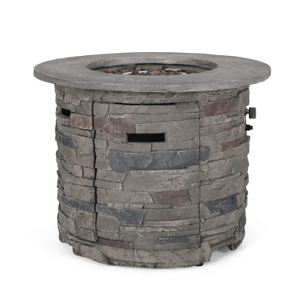 32-Inch Transitional Outdoor Concrete Round Propane Fire Pit Table, Gray (SAK48268)