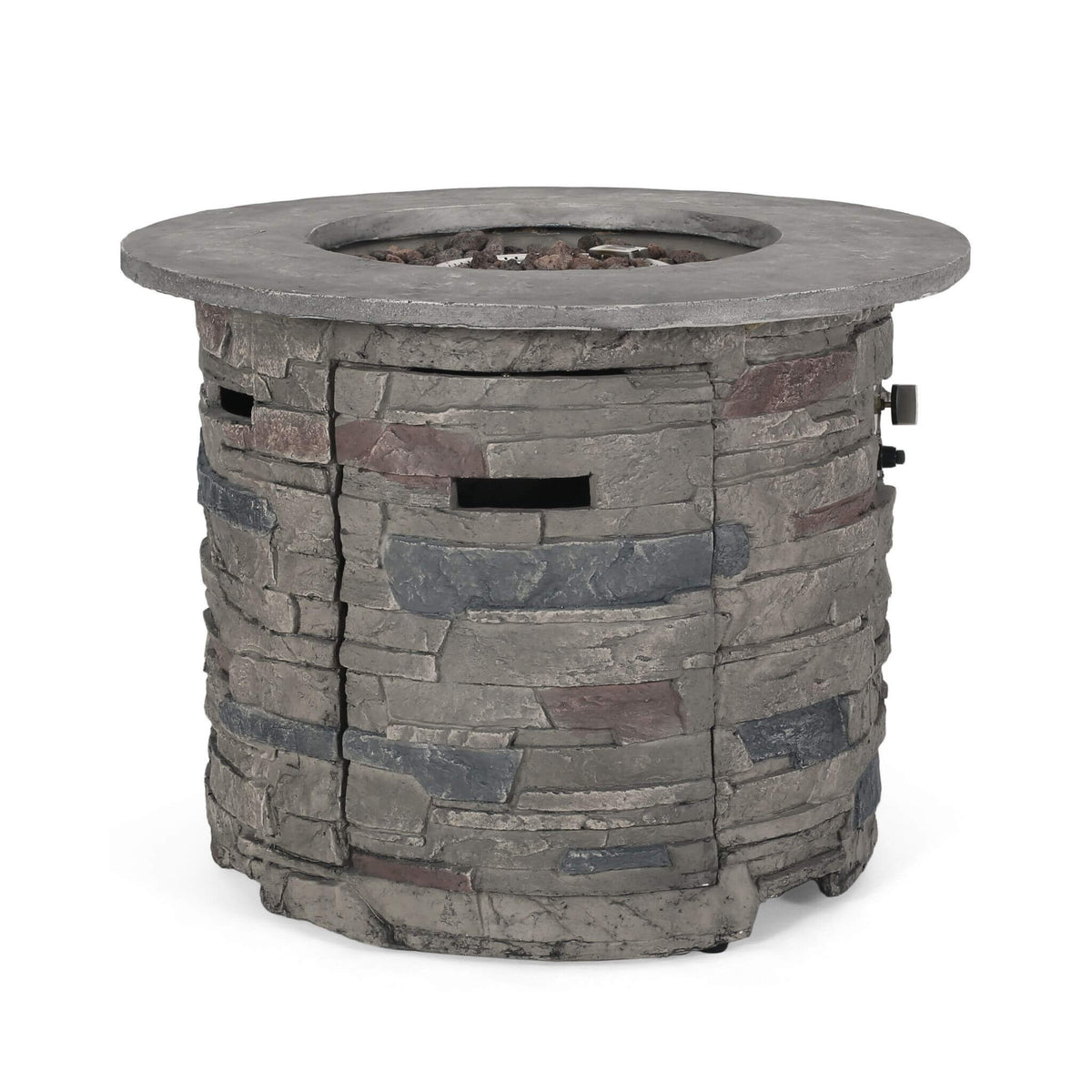 32-Inch Transitional Outdoor Concrete Round Propane Fire Pit Table, Gray (SAK48268)