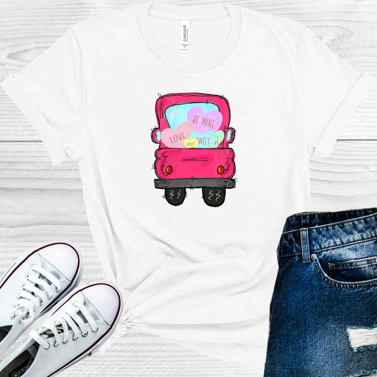 Valentine Hearts Doodle Truck Graphic Tee