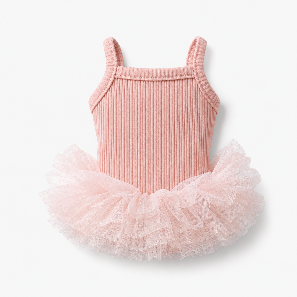 Ribbed Knit Dog Tutu Dress with Tulle Skirt