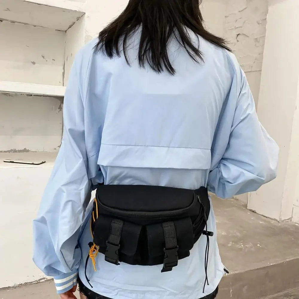 Unisex Casual Stylish Zipper Fanny Black Waist Bag Comfortable Travel Cross Body Bag Large Capacity Bags
