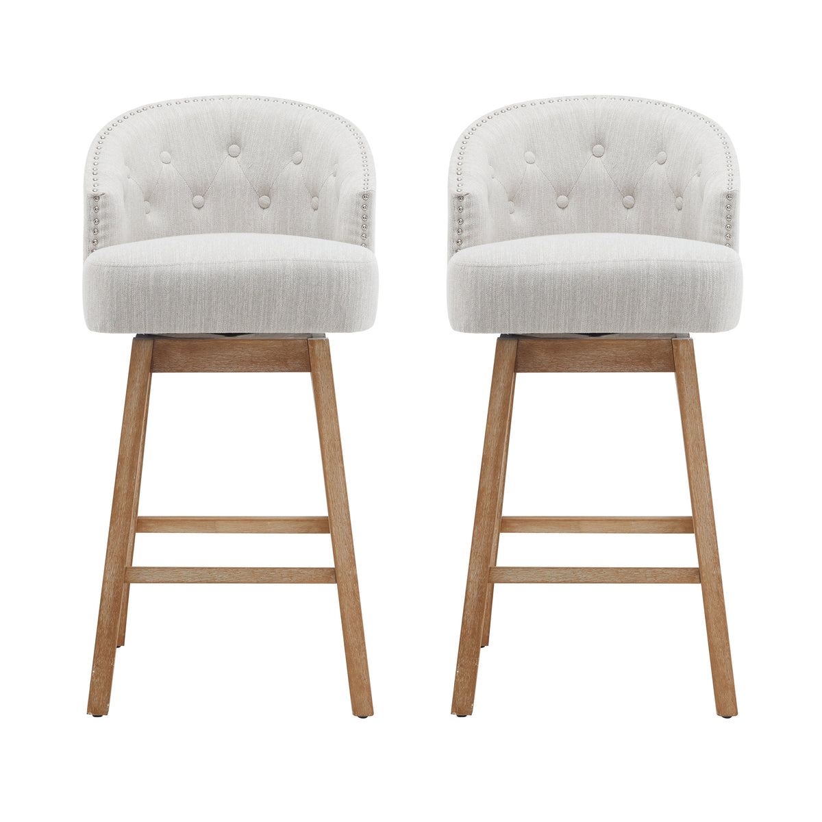 Upholstered Swivel Counter Stools with Backrest – Set of 2