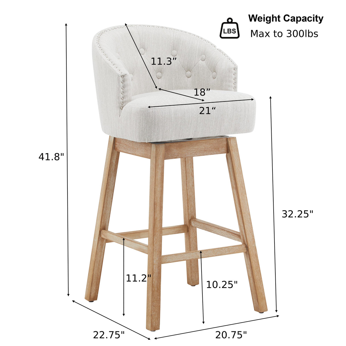 Upholstered Swivel Counter Stools with Backrest – Set of 2