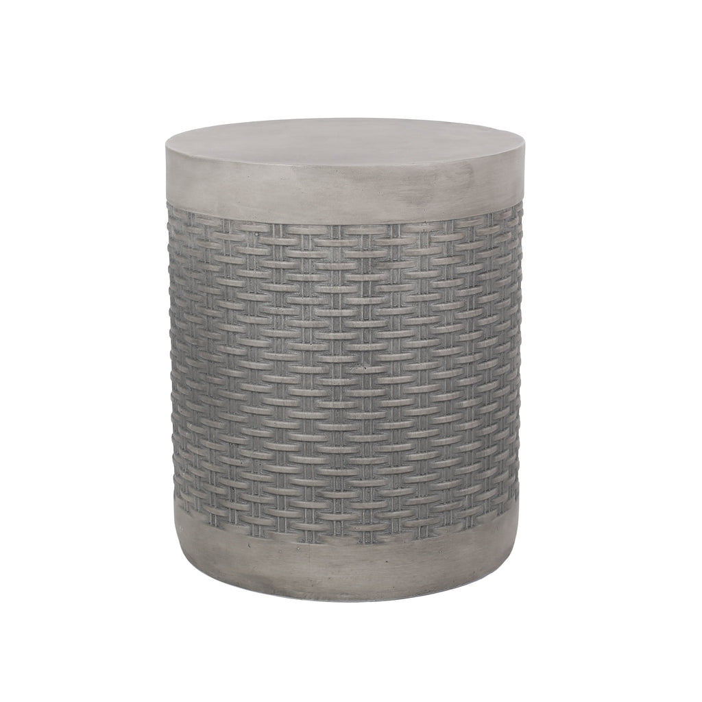 Outdoor Lightweight Round Concrete Side Table with Modern Design - Grey