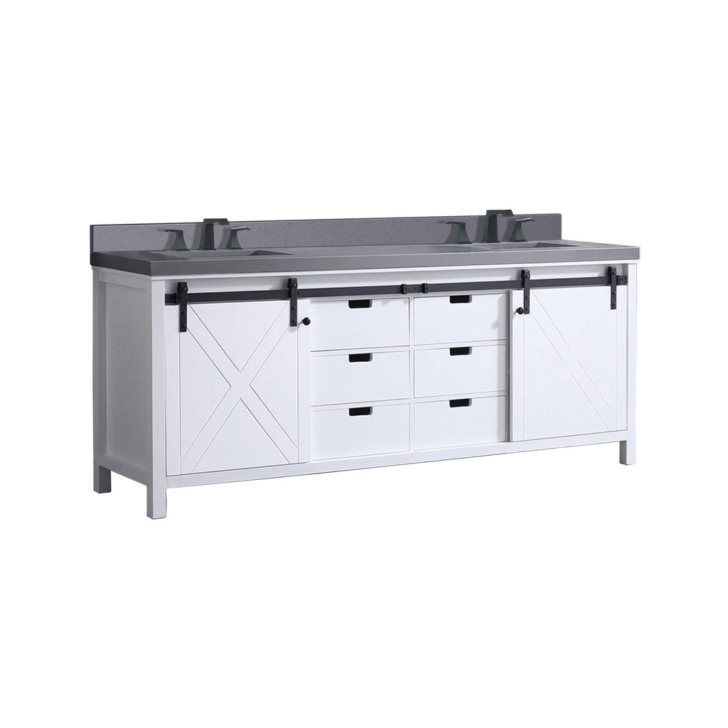 White Bathroom Vanity With Gray Quartz Top And Faucet Set (SAK40685)