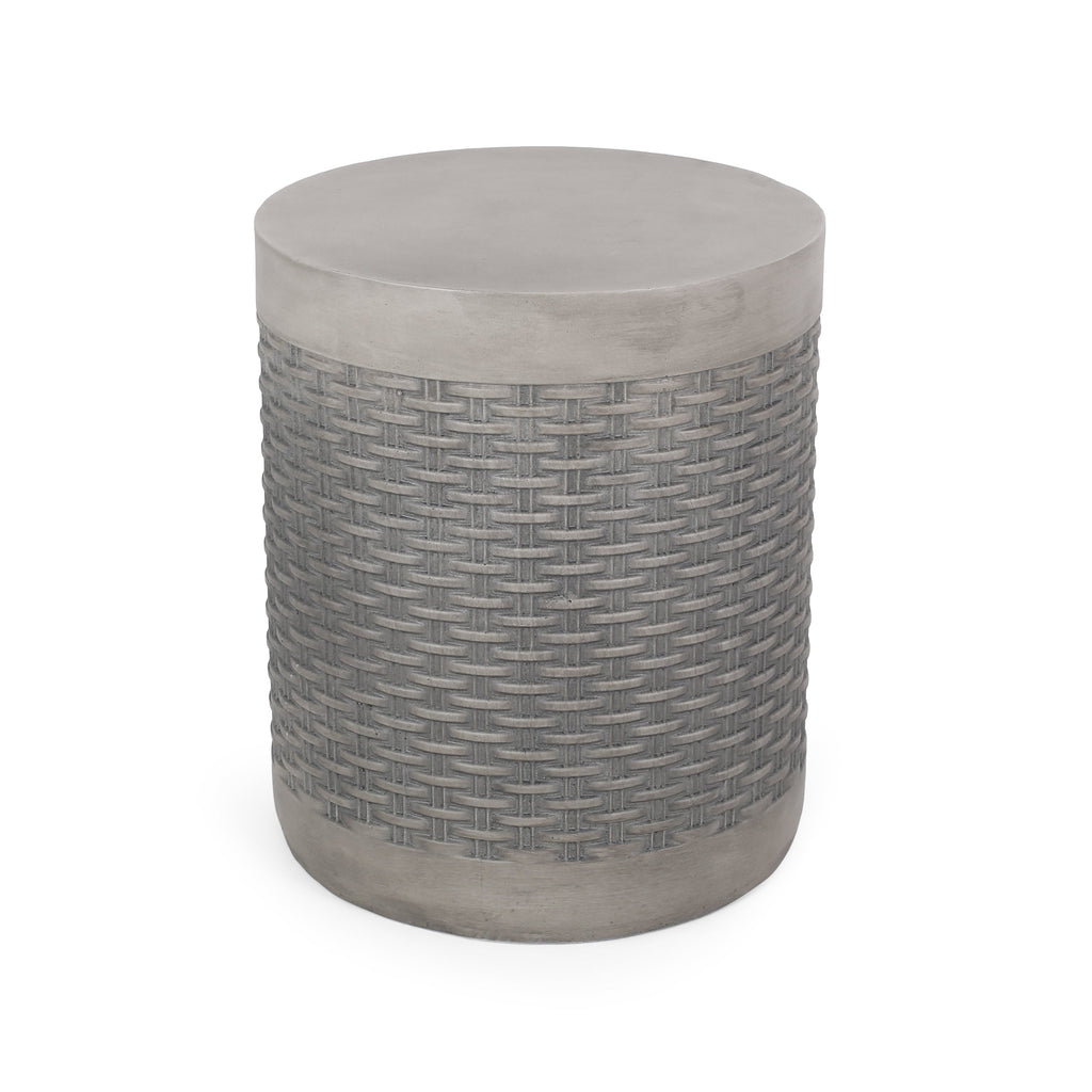 Outdoor Lightweight Round Concrete Side Table with Modern Design - Grey