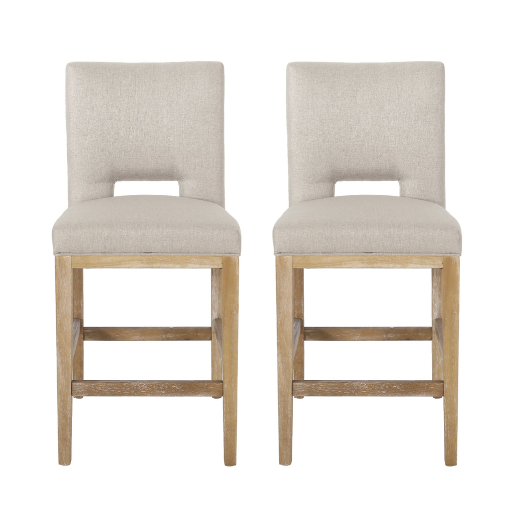 27 Inch Fabric Counter Stools, Set of 2 with Sturdy Rubberwood Legs - Wheat