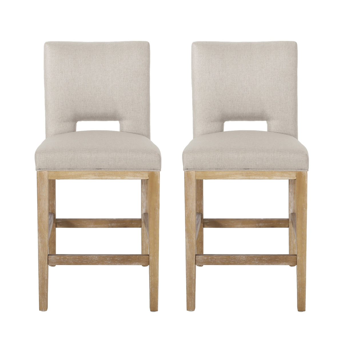 27 Inch Fabric Counter Stools, Set of 2 with Sturdy Rubberwood Legs - Wheat